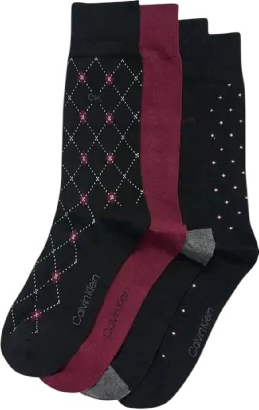 Calvin Klein Crew Dress Socks Mens 4 Pairs Black Argyle Dot Solid Cotton